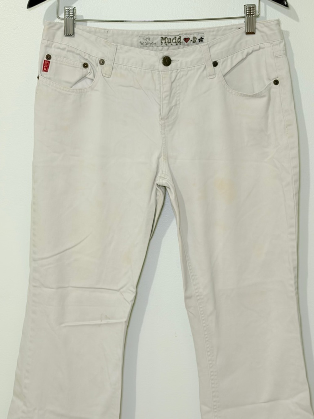 Mudd Women's Juniors White Mid-Rise Boot Cut Flare Jeans